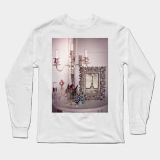 Pastel Pink Vintage Eiffel Tower Photo Frame Long Sleeve T-Shirt